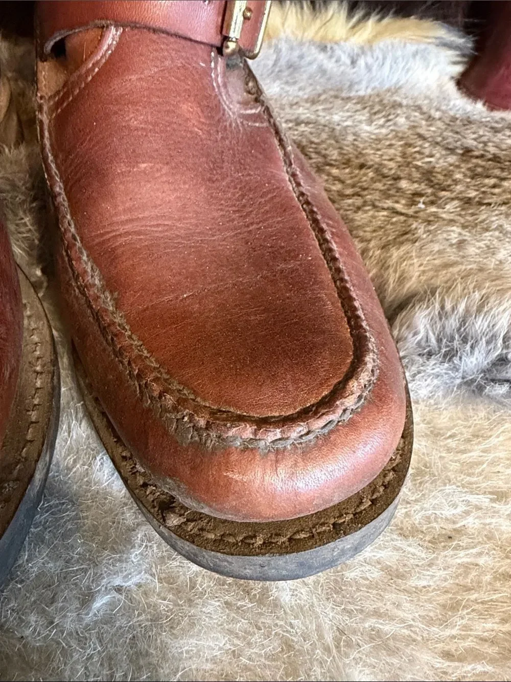 Men's Brown Leather Buckle Boots 10 (1825)